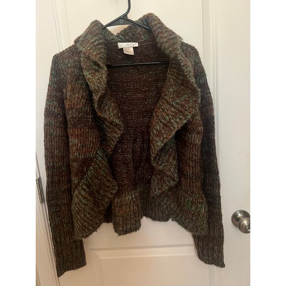 Spiegel Women's Brown Green Wool Blend Waterfall Open Front M Sweater Cardigan - Picture 1 of 7
